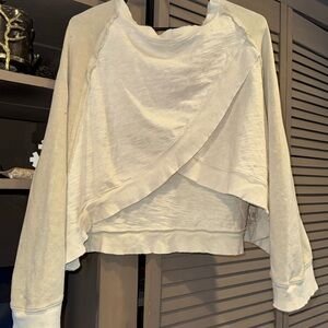 Free People Cream Crossover Cropped Sweater